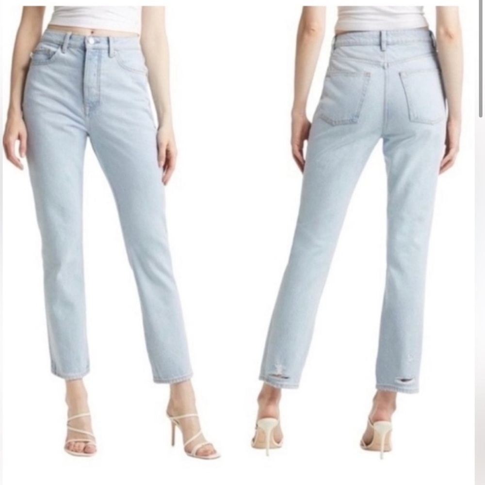 Lovers + Friends Reece High‑Rise Slim Straight Palms Jeans NWT Light Wash Denim